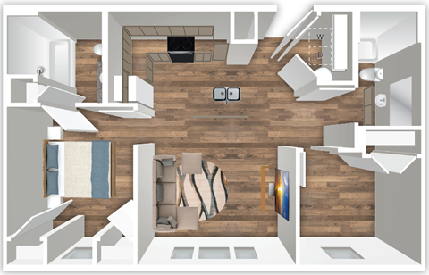 Floor plan for 2 beds, 2 baths, 851 sqft
